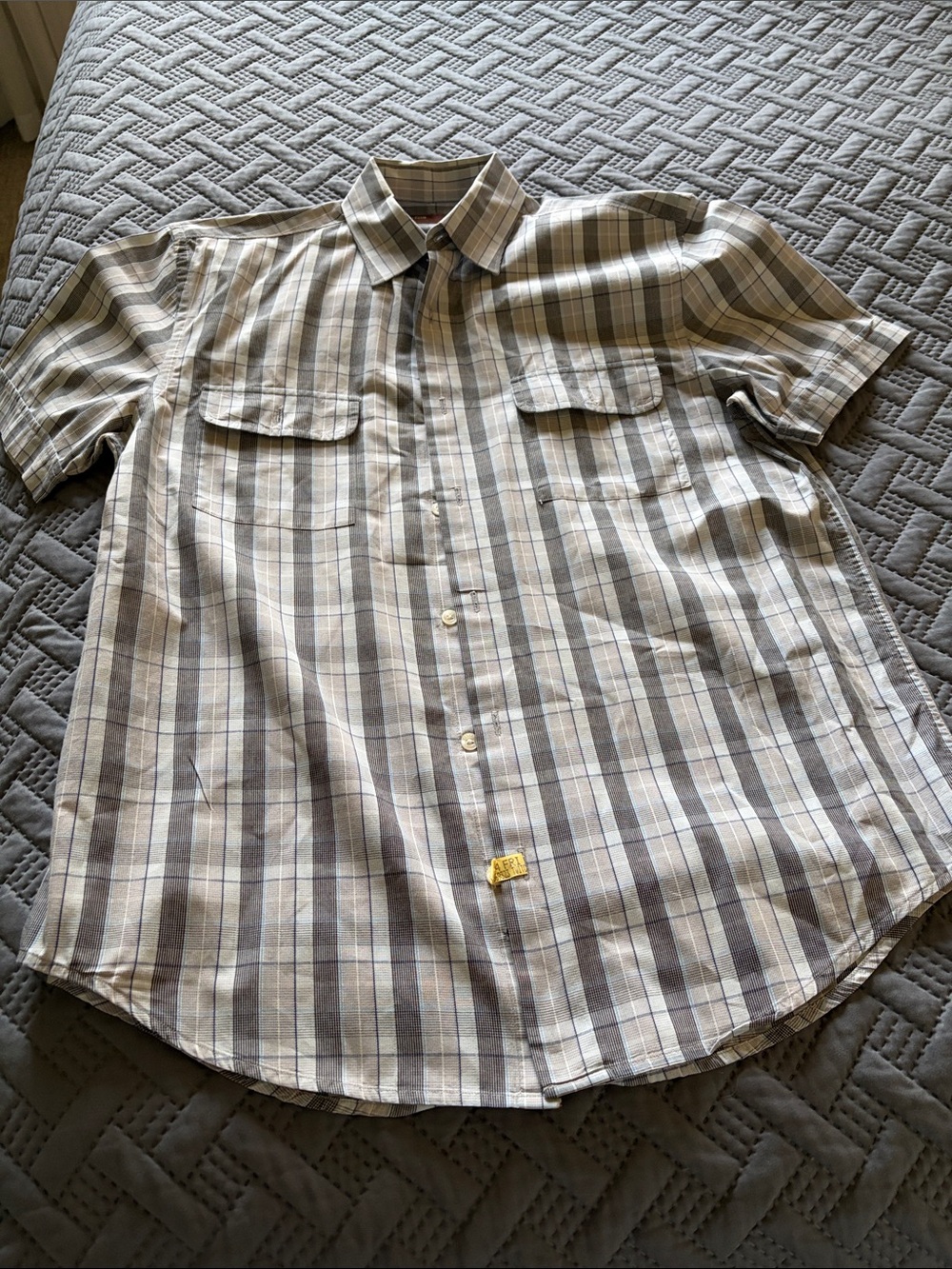 Perry Ellis Short-Sleeve Plaid Button-Down Shirt - Beige & Gray
